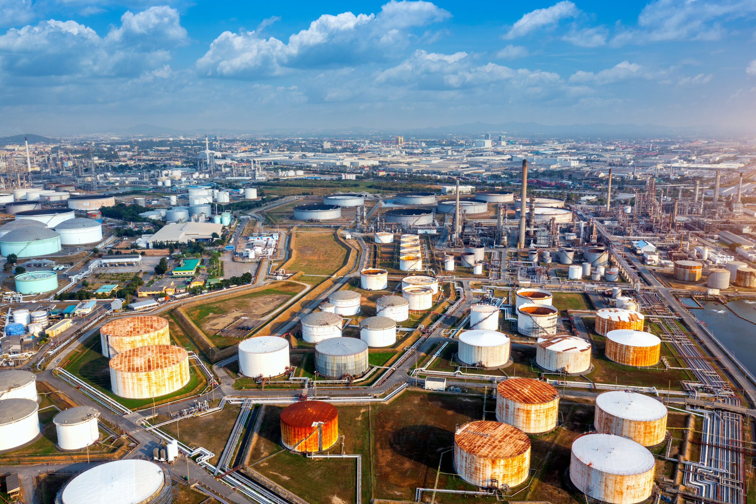 aerial view gas oil refinery oil industry scaled